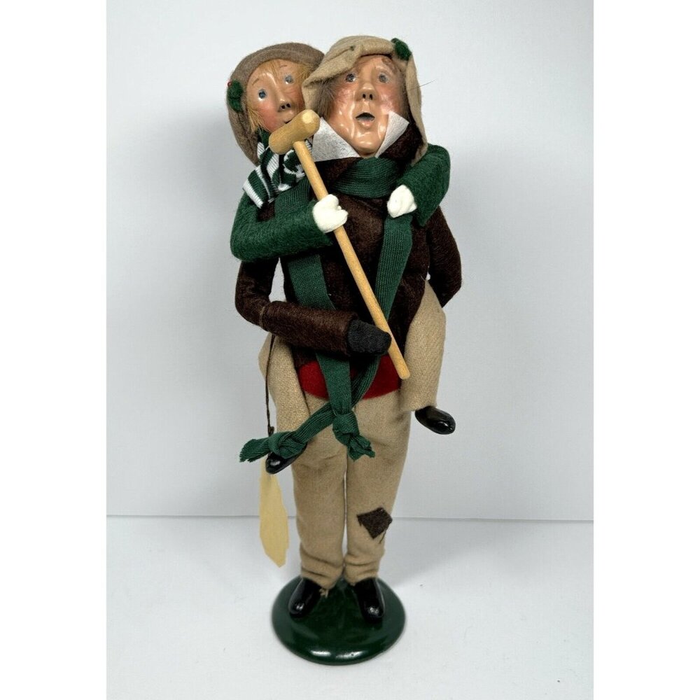 Byers Choice Bob Cratchit & Tiny Tim First Edition 1990 Green Brown Coats Beige